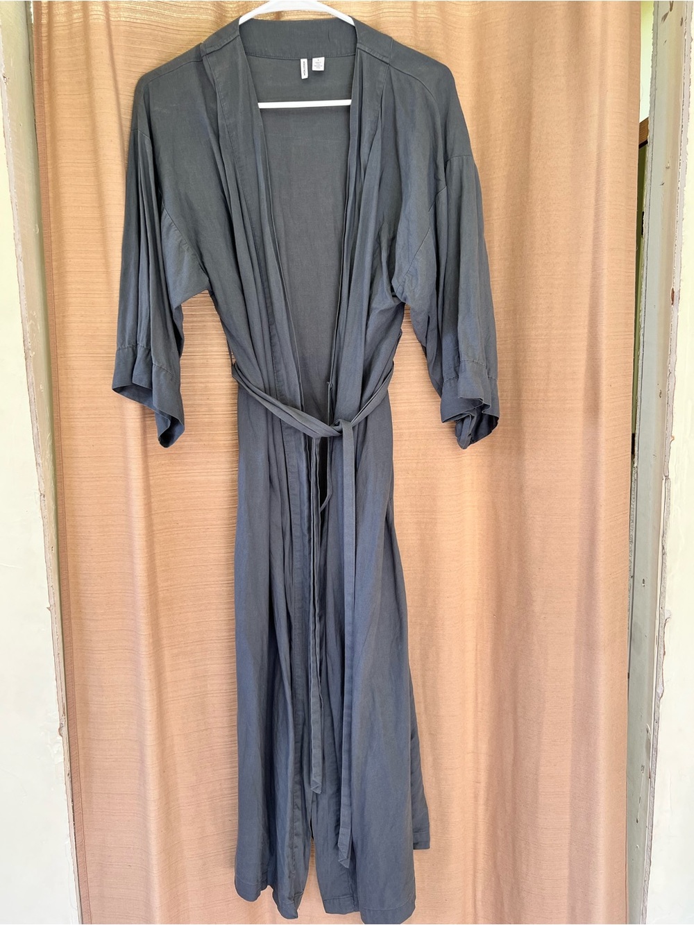 Nordstrom Long Grey linen blend Kimono Robe with Self Tie